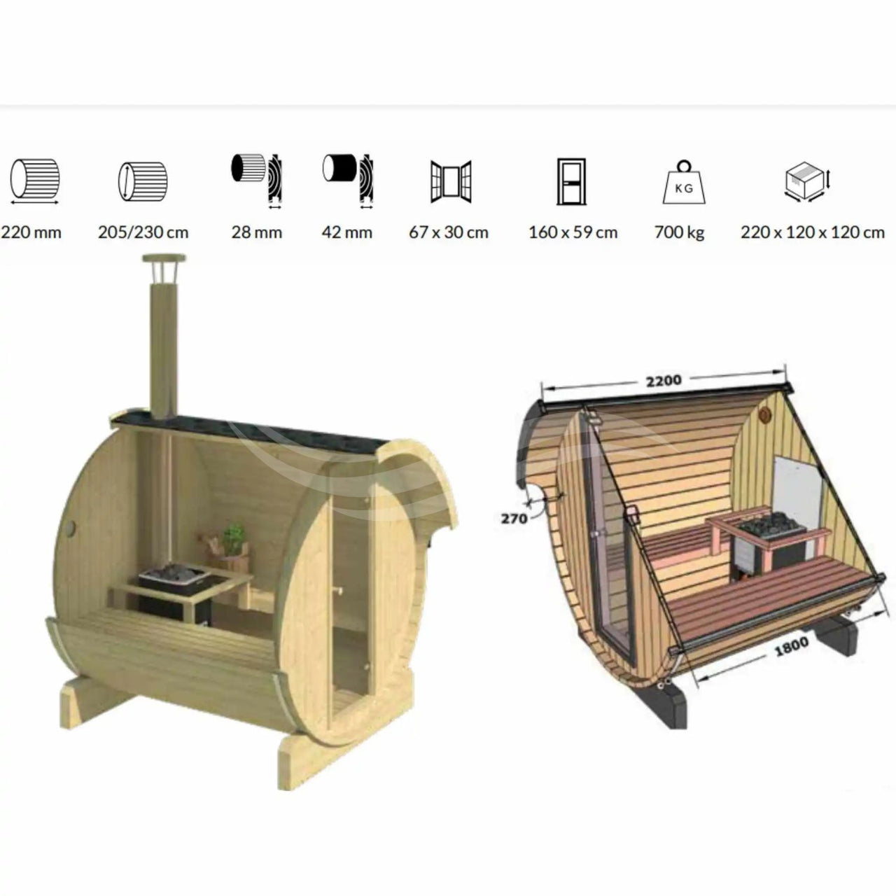 OPALA 220™ – Sauna Barril Premium 2,2 m